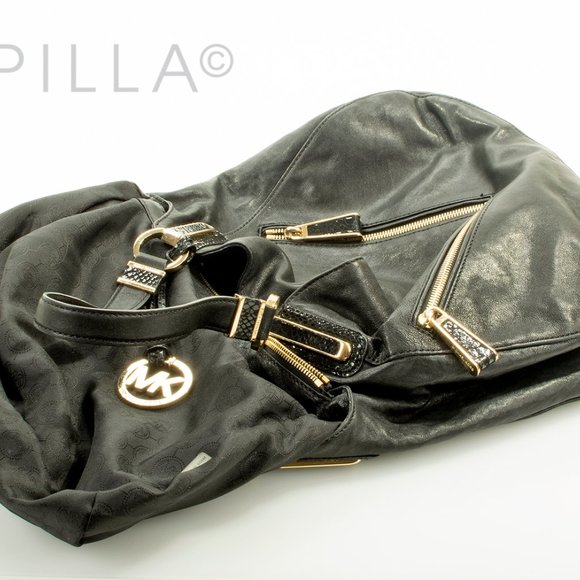 MICHAEL KORS LARGE BLACK SMOOTH LEATHER ZIPPER SATCHEL - Picture 9 of 12